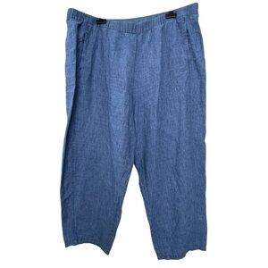 EILEEN FISHER Organic Linen Wide Leg Ankle Cropped Pants Blue 2X